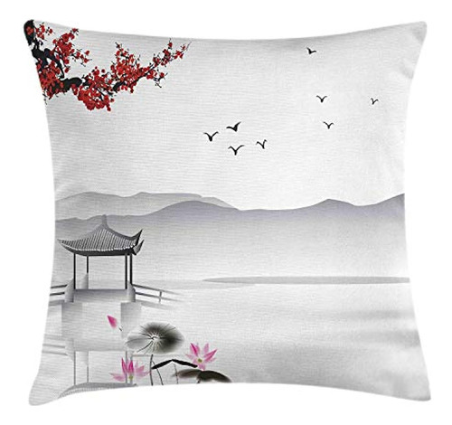 Ambesonne Asian Throw Pillow Cushion Cover, Pájaro De Jardín