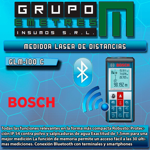 Medidor Láser De Distancias Bosch Glm 100 C Professional