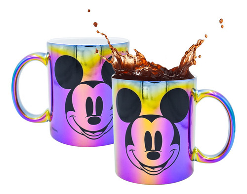 Taza Disney Mickey Mágica Iridiscente Grande Para Café 340ml