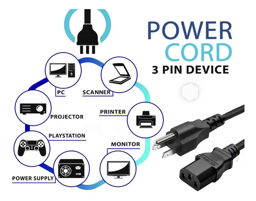 Cable Poder Corriente Fuentes De Poder Pc Monitor 1.5 Metros