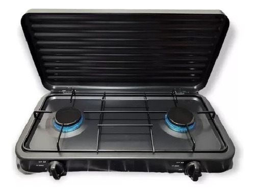 Cocinilla Encimera 2 Platos Tapa Camping + Kit Instalación Negro