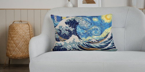 Cojin Almohada Noche Estrellada Ola De Kanagawa Arte Diseño