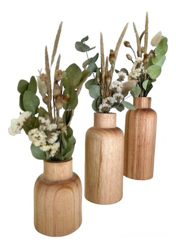 Trio De Floreros Nordicos Botella De Madera Incluye Flores