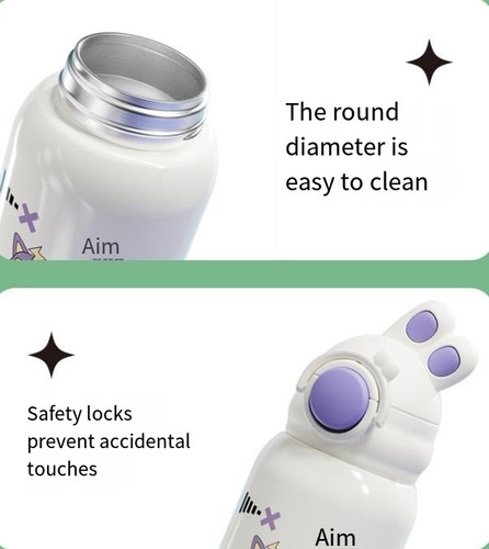 Botella De Agua De Acero Inoxidable Para Niños Con Popote H