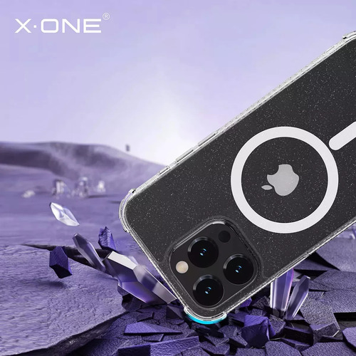 Capa Dropguard Case Pro Glitter Transparente com Magsafe X-one Para iPhone 15 Pro Max Capinha Anti Impacto Com Dna Guard Estilo E Proteção