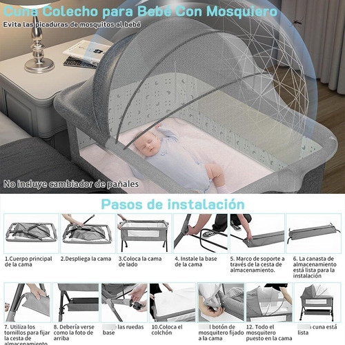 Cuna Colecho Para Bebé Con Mosquiero Colchón De Memoria
