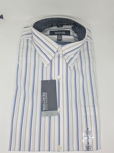 * Camisa Hombre Talla M 15-15 1/2, 32/33 Blanco Con Rayas