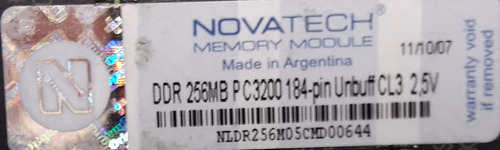 Memoria Ddr Novatech 256mb Pc-3200 400mhz 8 Chips 31
