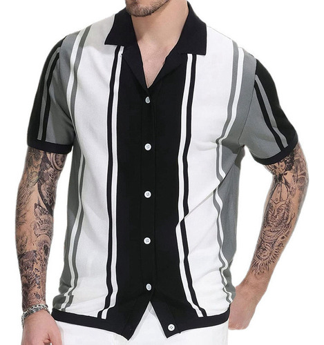 Camisa Masculina Clássica Manga Curta Com Botões Boliche