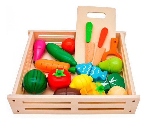 Set Corta Frutas Verduras Madera Juguete Didáctico