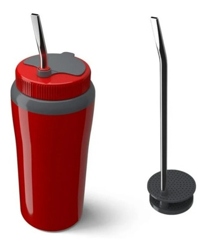 Copo Térmico Para Tererê 650ml Unitermi Com Canudo Portátil Cor Vermelho Liso