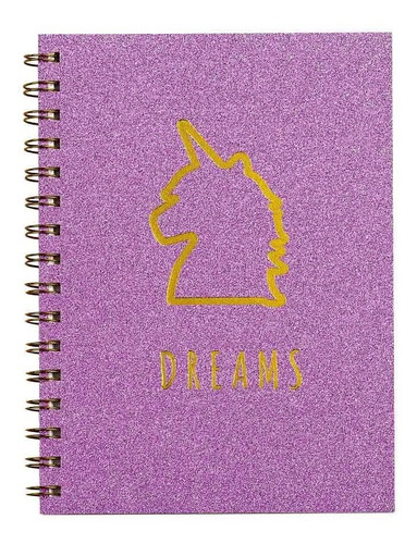 Caderno Espiral 80 Folhas Unicórnio Dreams Glitter Capa Dura