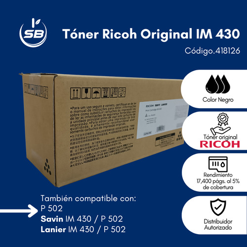 Tóner Ricoh Original Im 430 Negro Código 418126