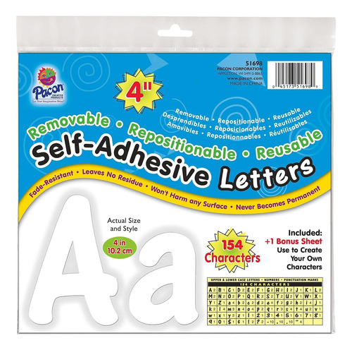 Pacon Pacinch Letras Autoadhesivas, Fuente Alegre, Blanco, 1