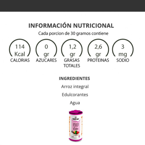 Imagen 4 de 8 de Galletitas De Arroz Integral Dulces Risky Dit Sin Tacc