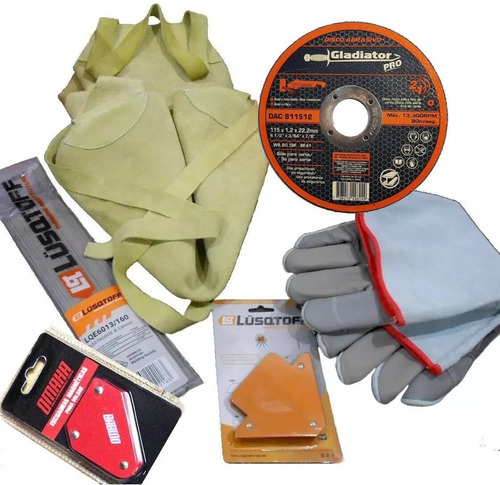 Kit Soldador Delantal Guantes Electrodos Escuadras + Discos