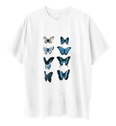 Blusa Camiseta Con Estampado De Mariposas Y Cuello Redondo D 