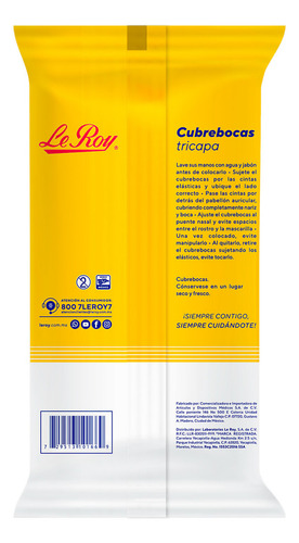 Cubreboca Desechable Plisado Azul Le Roy Paquete De 5 Pz