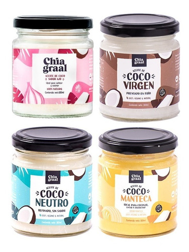 Combo 3 Variedades Aceite De Coco Chia Graal 