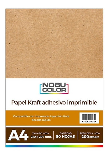 Papel Kraft Adhesivo Imprimible A4 200 Gr. 50 Hojas