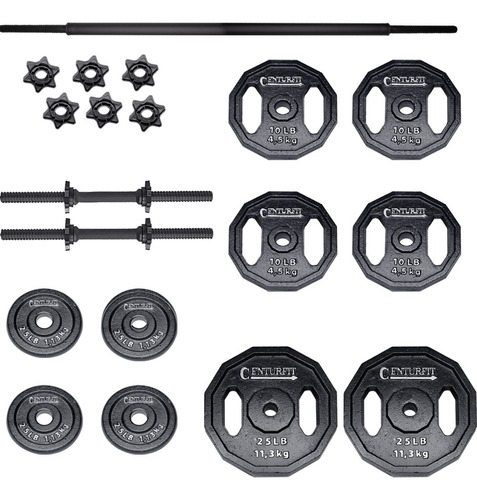 Set Pesas Barra Recta Discos Mancuernas Negro 100 Lbs Cross