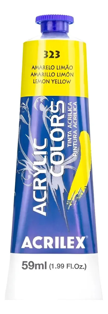 Kit Com 2 Unid. Tintas Acrilica Acrilex 59ml Acrylic Colors Cor 323 - Amarelo Limo