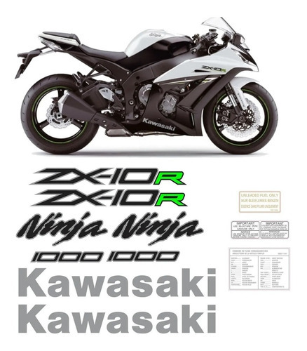 Kit Adesivos Kawasaki Ninja Zx-10r 2014 Branca Zxbnc02