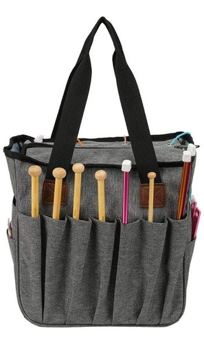 Imagen 5 de 7 de Bolso Gris Porta Tejidos Lanas Palillos Crochet Envio Gratis