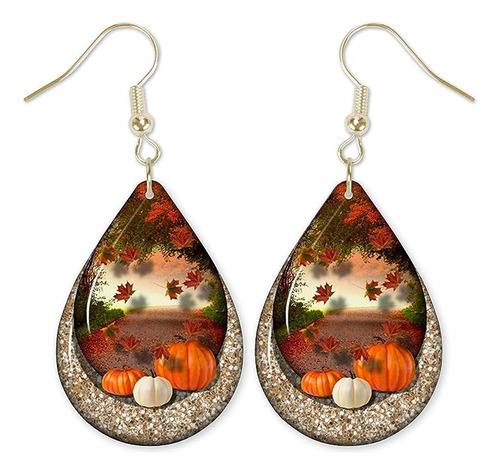 Fall Pumpkin Earrings Dangle Teardrop Jewelry Women Autumn T