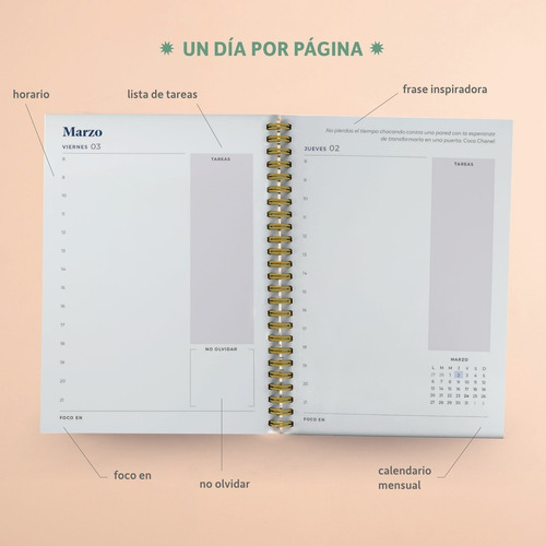 Imagen 2 de 7 de Agenda 2023 A5 - Diarias 15x21 Cm Dura Anillada - Fera