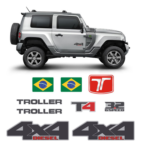 Kit Emblemas Troller T4 2015 Até 2019 4x4 Diesel 3.2 6speed