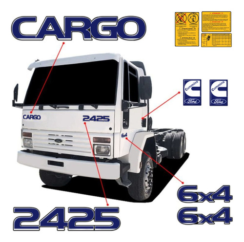 Kit Jogo De Emblemas Adesivo Ford Cargo 2425 6x4 Cummins