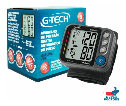 Dispositivo medidor de presión de pulso digital Bluetooth G-tech, color negro