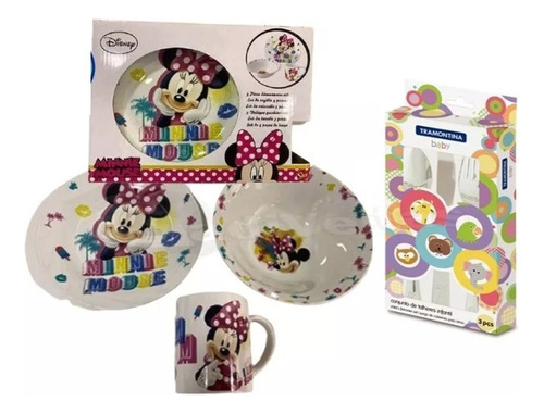 Set De Vajilla 3 Piezas, Minnie Mouse + Juego De Cubiertos