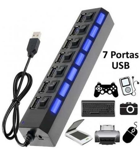 Hub Usb 7 Portas Envio Imediato C/ Chave Seletora 2.0 High Speed Lacrado + Nf