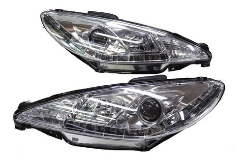 Ópticos Led Drl Peugeot 206 98-04 Fondo Cromo - Biocartuning