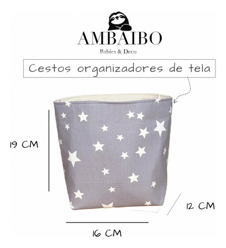Contenedor Pañalero Con Manijas+cesto Tela. Ideal Regalo Rn Gris Estrellas