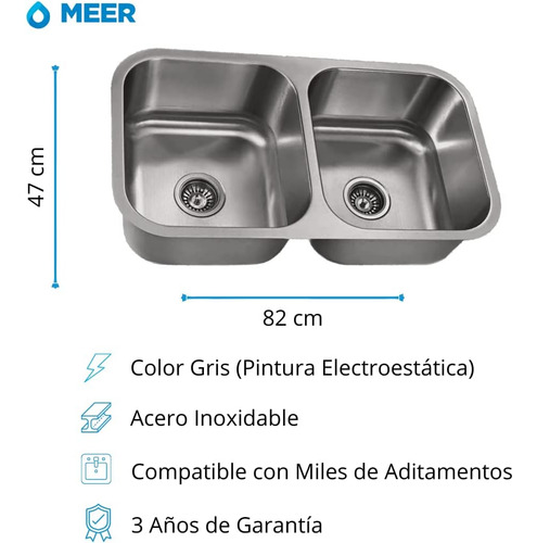 Tarja Doble Con Mezcladora Monomando Y Kit De Instalación