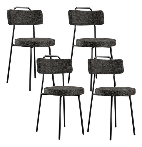 Kit 04 Cadeiras Decorativas Estofada Barcelona Linho Chumbo Cor Da Estrutura Da Cadeira Preto Desenho Do Tecido Liso Quantidade De Cadeiras Por Conjunto 4