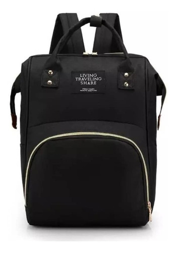 Bolso Pañalera A La Moda Negro Y Dorado