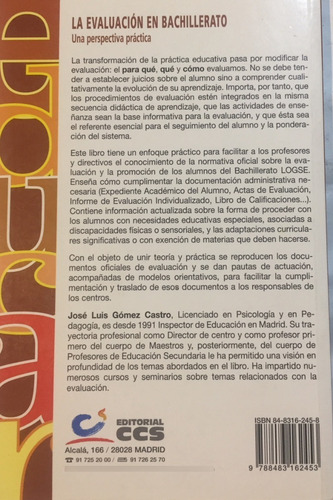 Libro La Evaluacion En Bachillerato Una Perspectiva Practica
