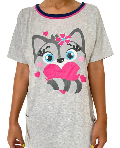 Imagem 3 de 7 de Kit Roupa De Dormir Camisola Mãe E Filha Raposa Com Bolso