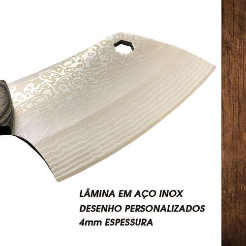 Cutelo Machado Inox Churrasco Full Tang King Madeira Rústico