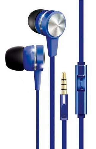 Auriculares In Ear Metalicos - Microfono - Cable Plano Coby Color Azul