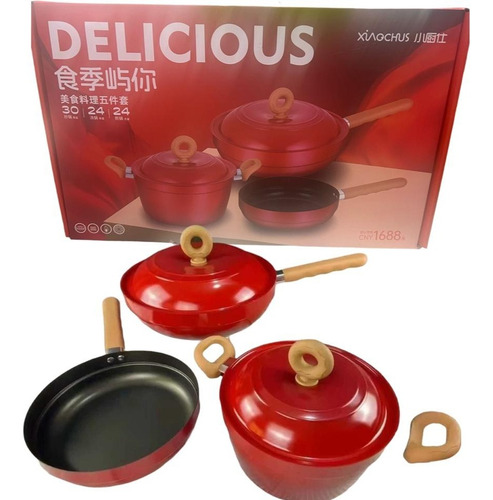 Kit De Panelas Antiaderente 5 Peças Fogão A Gás E Indução Cor Vermelho