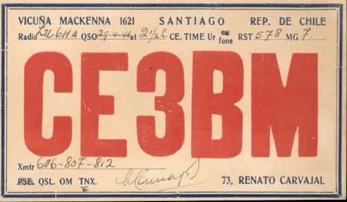 Tarjeta Qsl - De Ce3bm A Lu6ha (año 1946)