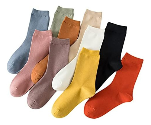 10 Pares De Cómodos Calcetines Casuales De Algodón Para Muje