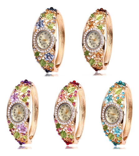 Reloj Elegante De Pulsera Con Cristal Y Flor Varios Colore