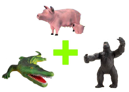 Kit Real E Farm Animal  Porca + Gorila + Jacaré - Bee Toys