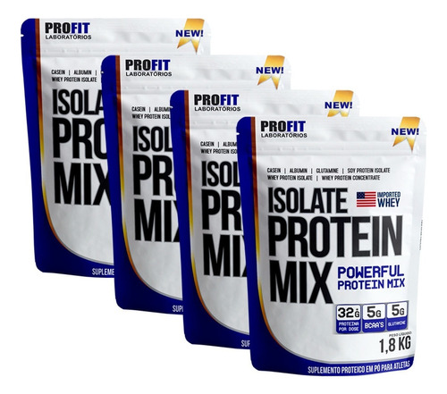 Kit 4x Whey Isolate Protein Mix Refil 1,8kg Cada - Profit Sabor Chocolate